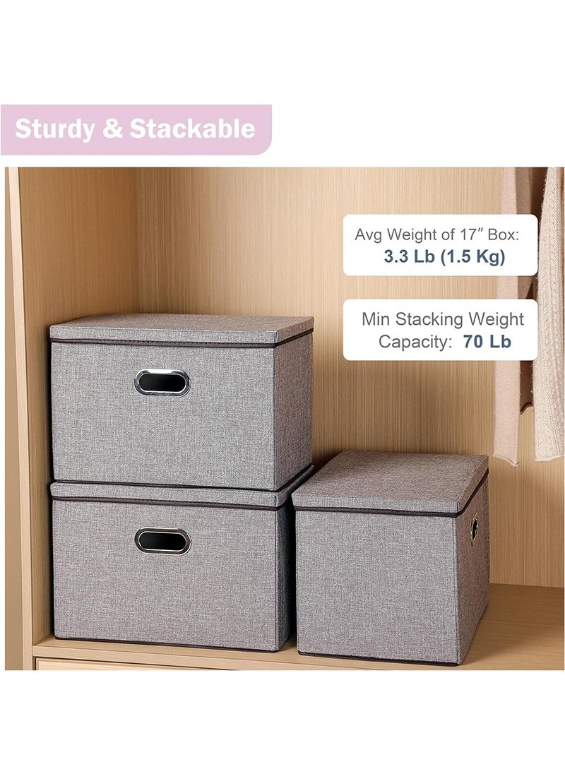 TAPIT - 1PCS Collapsible Stackable Storage Bins with Lids, Closet Storage Bins with Handles, Closet Shelf Organizer and Storage, Linen Fabric Storage Baskets Washable (Khaki) - Image 1