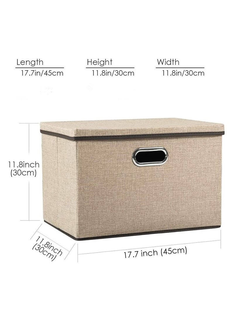 TAPIT - 1PCS Collapsible Stackable Storage Bins with Lids, Closet Storage Bins with Handles, Closet Shelf Organizer and Storage, Linen Fabric Storage Baskets Washable (Khaki) - Image 1