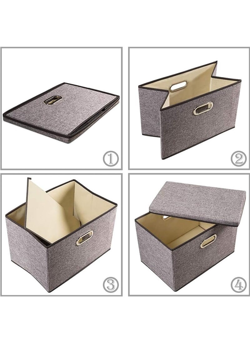 TAPIT - 1PCS Collapsible Stackable Storage Bins with Lids, Closet Storage Bins with Handles, Closet Shelf Organizer and Storage, Linen Fabric Storage Baskets Washable (Khaki) - Image 1