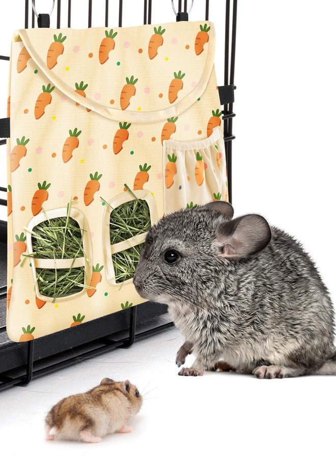 Bissap Rabbit Hay Feeder Bag, 2 Holes Hanging Hay Feeder Guinea Pig Hay Bag with Side Pocket for Rabbits Bunny Chinchillas Hamsters Rats and Other Small Pets Small Animal - Beige - Image 5