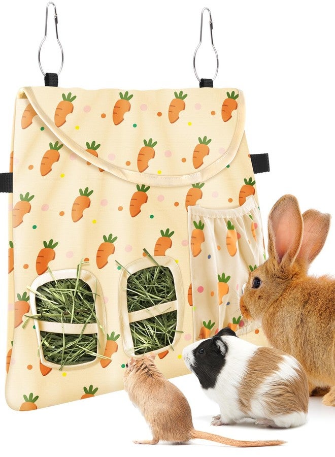 Bissap Rabbit Hay Feeder Bag, 2 Holes Hanging Hay Feeder Guinea Pig Hay Bag with Side Pocket for Rabbits Bunny Chinchillas Hamsters Rats and Other Small Pets Small Animal - Beige - Image 1