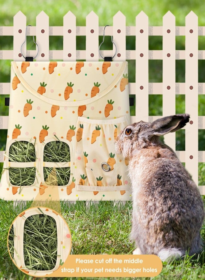 Bissap Rabbit Hay Feeder Bag, 2 Holes Hanging Hay Feeder Guinea Pig Hay Bag with Side Pocket for Rabbits Bunny Chinchillas Hamsters Rats and Other Small Pets Small Animal - Beige - Image 4