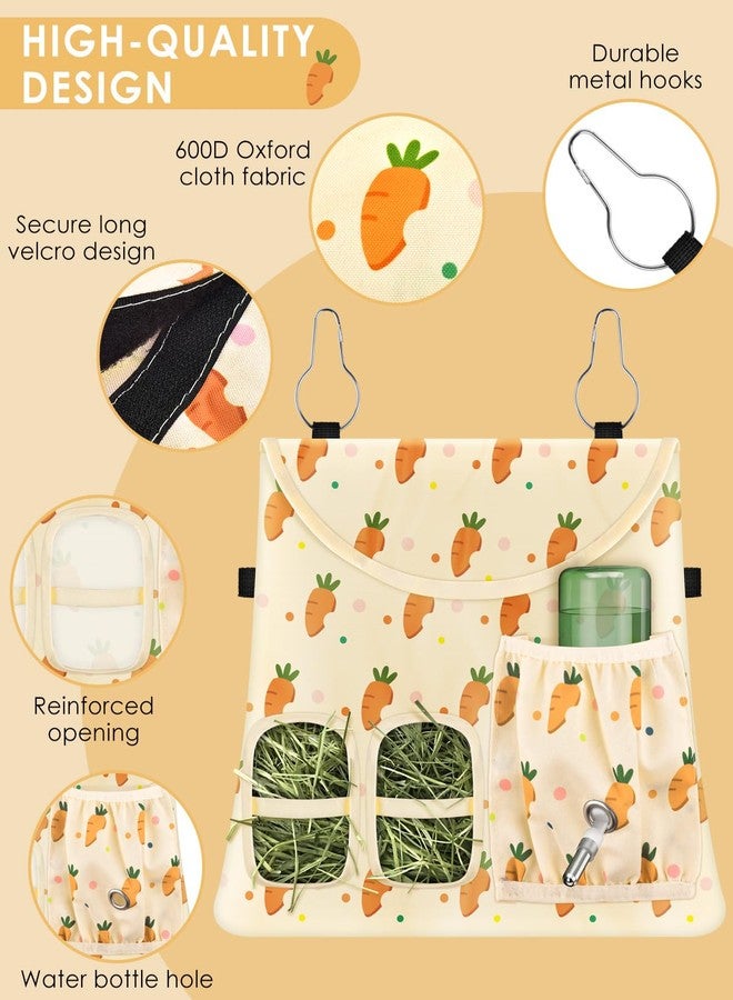 Bissap Rabbit Hay Feeder Bag, 2 Holes Hanging Hay Feeder Guinea Pig Hay Bag with Side Pocket for Rabbits Bunny Chinchillas Hamsters Rats and Other Small Pets Small Animal - Beige - Image 2