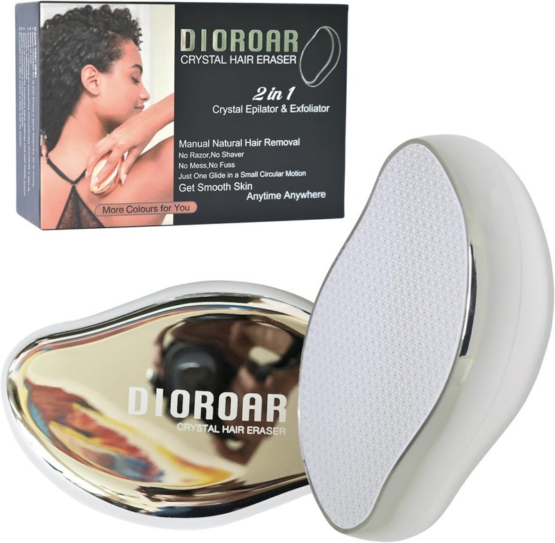 DIOROAR ممحاة الشعر الكريستالية، مزيل الشعر الكريستالي المطور، جهاز إزالة الشعر بالنانو الزجاجي الفيزيائي، مزيل الشعر غير المؤلم ومقشر للبشرة للحصول على بشرة ناعمة حريرية سريعة (فضي) - Image 1