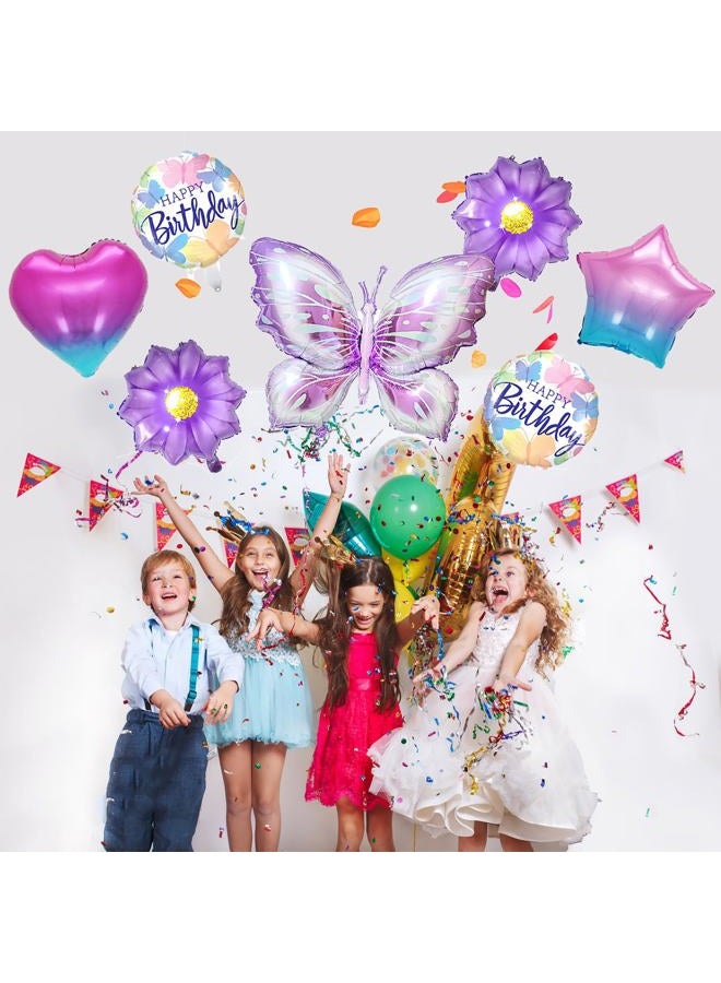 Hazyore Butterfly Birthday Party Decoration Butterfly Aluminum Foil Balloon Girl Party Birthday Decoration with Straw Ribbon - Image 5