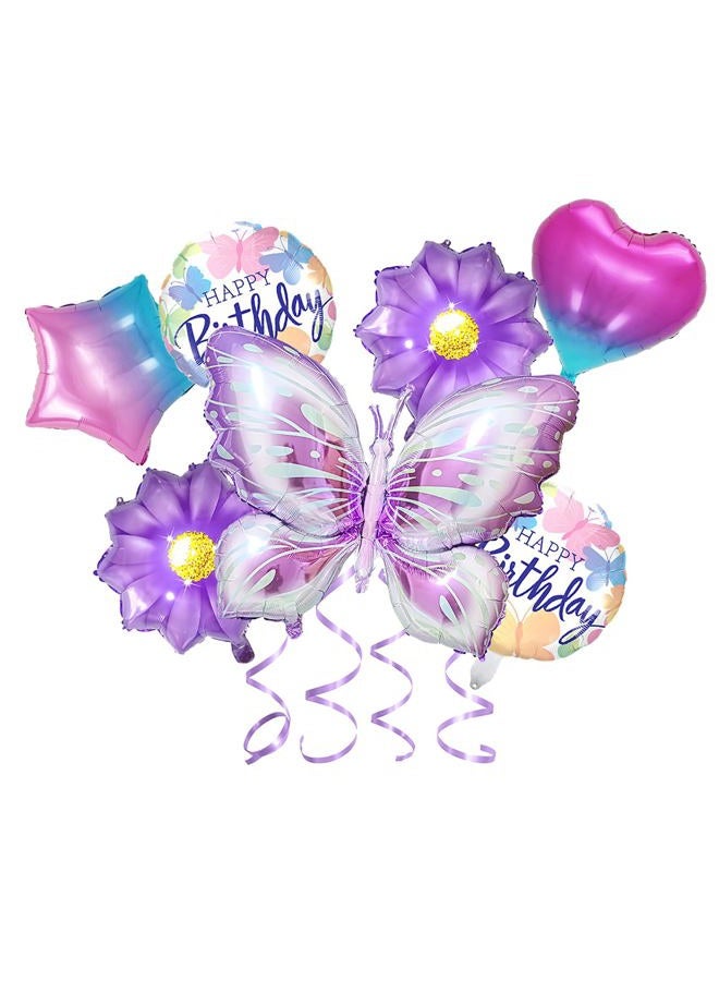 Hazyore Butterfly Birthday Party Decoration Butterfly Aluminum Foil Balloon Girl Party Birthday Decoration with Straw Ribbon - Image 1