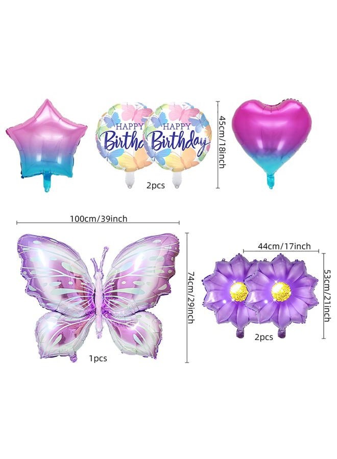 Hazyore Butterfly Birthday Party Decoration Butterfly Aluminum Foil Balloon Girl Party Birthday Decoration with Straw Ribbon - Image 2