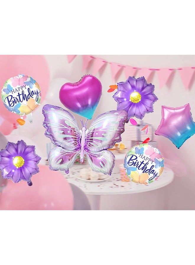 Hazyore Butterfly Birthday Party Decoration Butterfly Aluminum Foil Balloon Girl Party Birthday Decoration with Straw Ribbon - Image 3