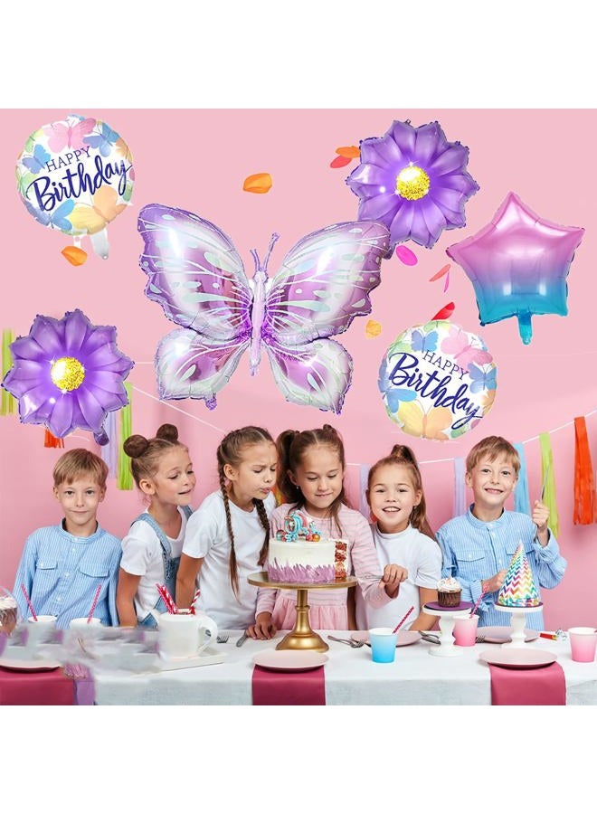 Hazyore Butterfly Birthday Party Decoration Butterfly Aluminum Foil Balloon Girl Party Birthday Decoration with Straw Ribbon - Image 4