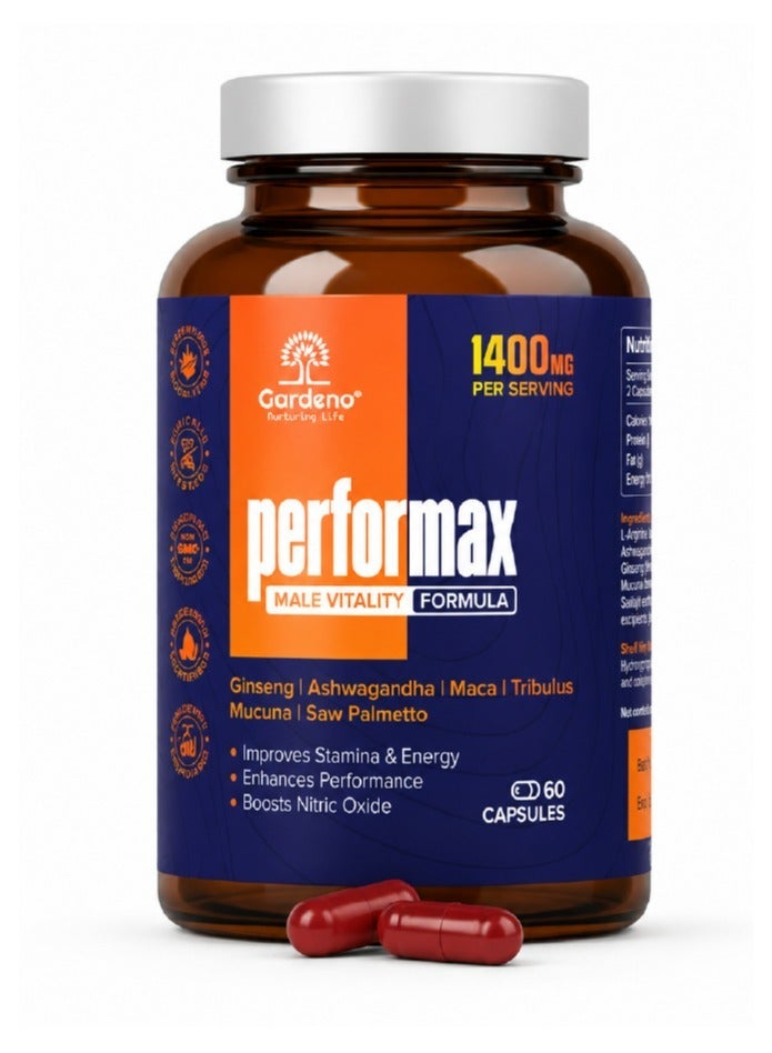 Gardeno Performax Vitality Supplement for Men – Energy & Stamina Support, 60 Vegetable Capsules - Image 1