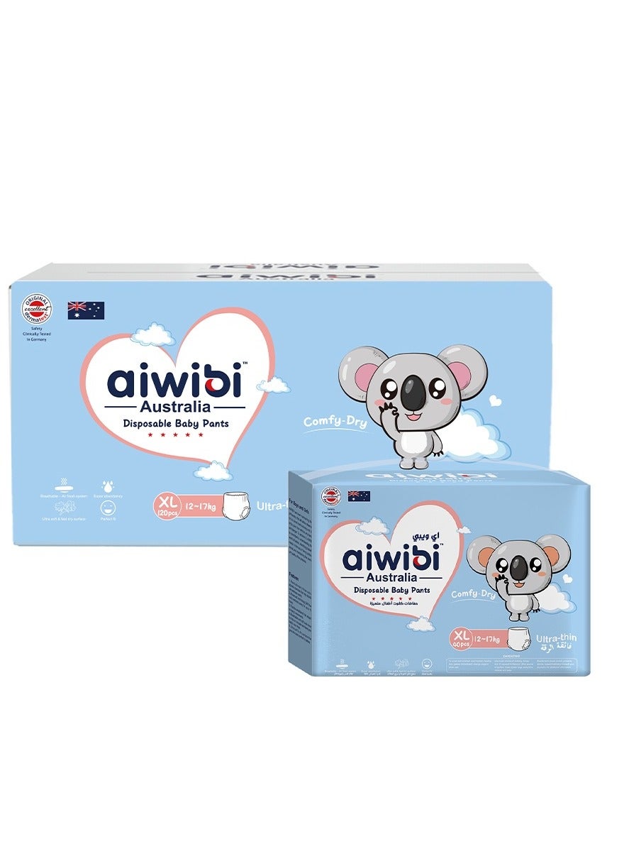 aiwibi Comfy Dry Baby Diaper Pants Size 5 XL 12-17kg, Soft Pull Up Nappies with Leak Protection- (40Pcs x 3 Packs)