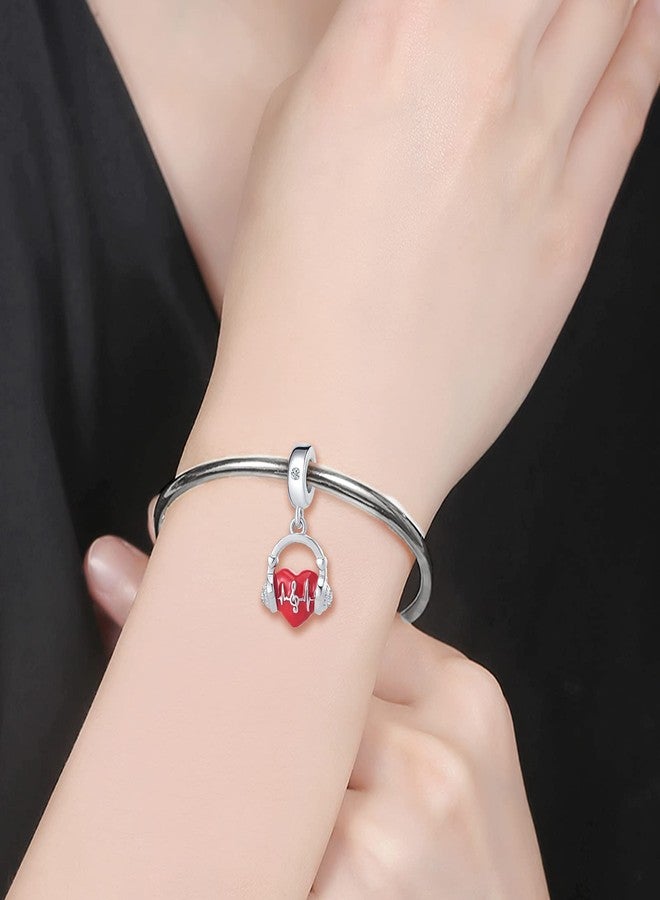 QeenseKc Love Music Note Headset Charm Hearing Heartbeat Red Enamel Beads for European Charm Bracelet - Image 5