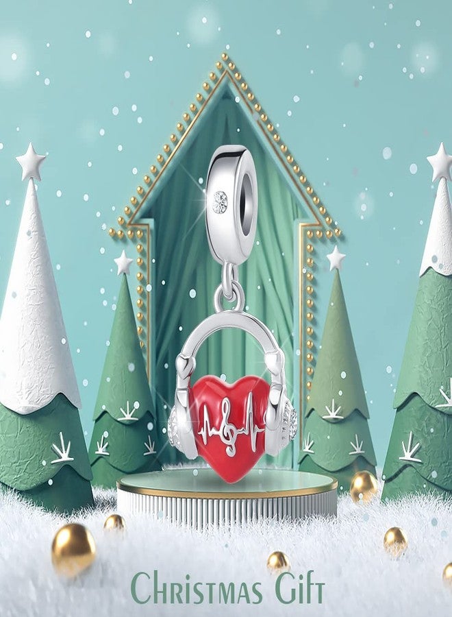 QeenseKc Love Music Note Headset Charm Hearing Heartbeat Red Enamel Beads for European Charm Bracelet - Image 2