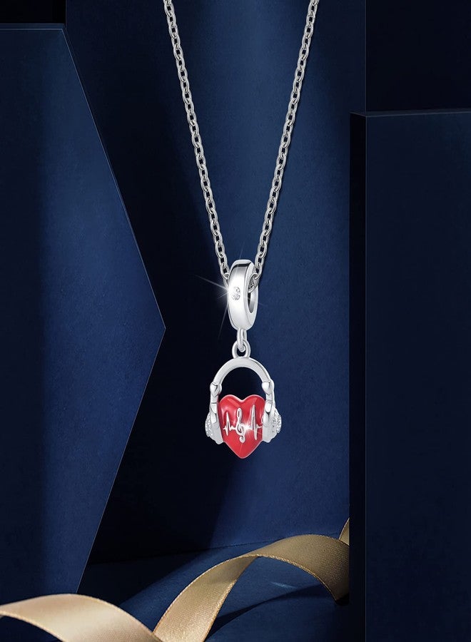 QeenseKc Love Music Note Headset Charm Hearing Heartbeat Red Enamel Beads for European Charm Bracelet - Image 4