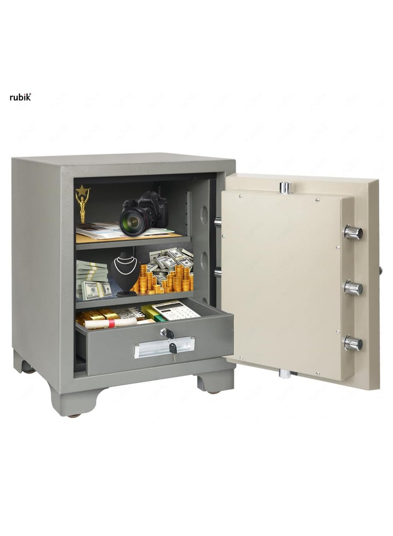 Rubik خزنة مقاومة للحريق كبيرة 120 كجم، قفل مزدوج، تعمل بالمفتاح، خزنة أمان مصنفة لمدة 2 ساعة RB-680LB (68x50x50 سم) - Image 2