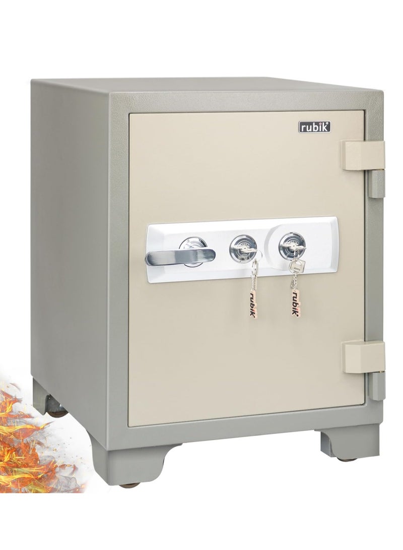 Rubik خزنة مقاومة للحريق كبيرة 120 كجم، قفل مزدوج، تعمل بالمفتاح، خزنة أمان مصنفة لمدة 2 ساعة RB-680LB (68x50x50 سم) - Image 1