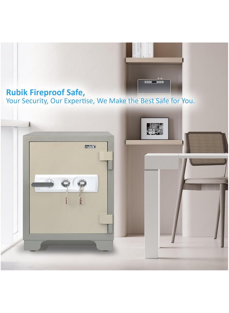 Rubik خزنة مقاومة للحريق كبيرة 120 كجم، قفل مزدوج، تعمل بالمفتاح، خزنة أمان مصنفة لمدة 2 ساعة RB-680LB (68x50x50 سم) - Image 3