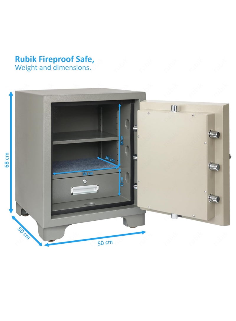 Rubik خزنة مقاومة للحريق كبيرة 120 كجم، قفل مزدوج، تعمل بالمفتاح، خزنة أمان مصنفة لمدة 2 ساعة RB-680LB (68x50x50 سم) - Image 4