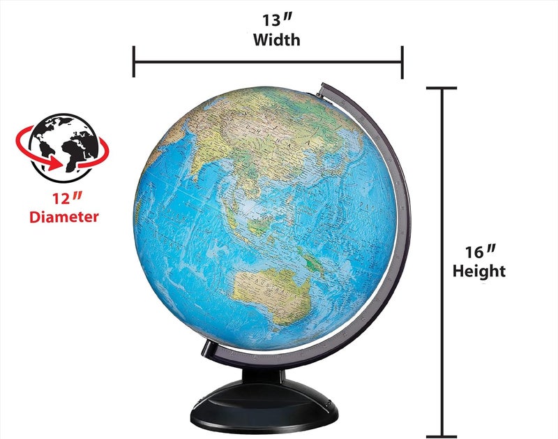 Replogle Ready to Assemble World 12" Diameter Globe, USA Cartography, Modern Acrylic Stand and Blue Ocean. Easy to assemble globe that shows Political borders and provincial borders, major ocean currents, detailed lakes, rivers, tributaries and canals. - Image 1