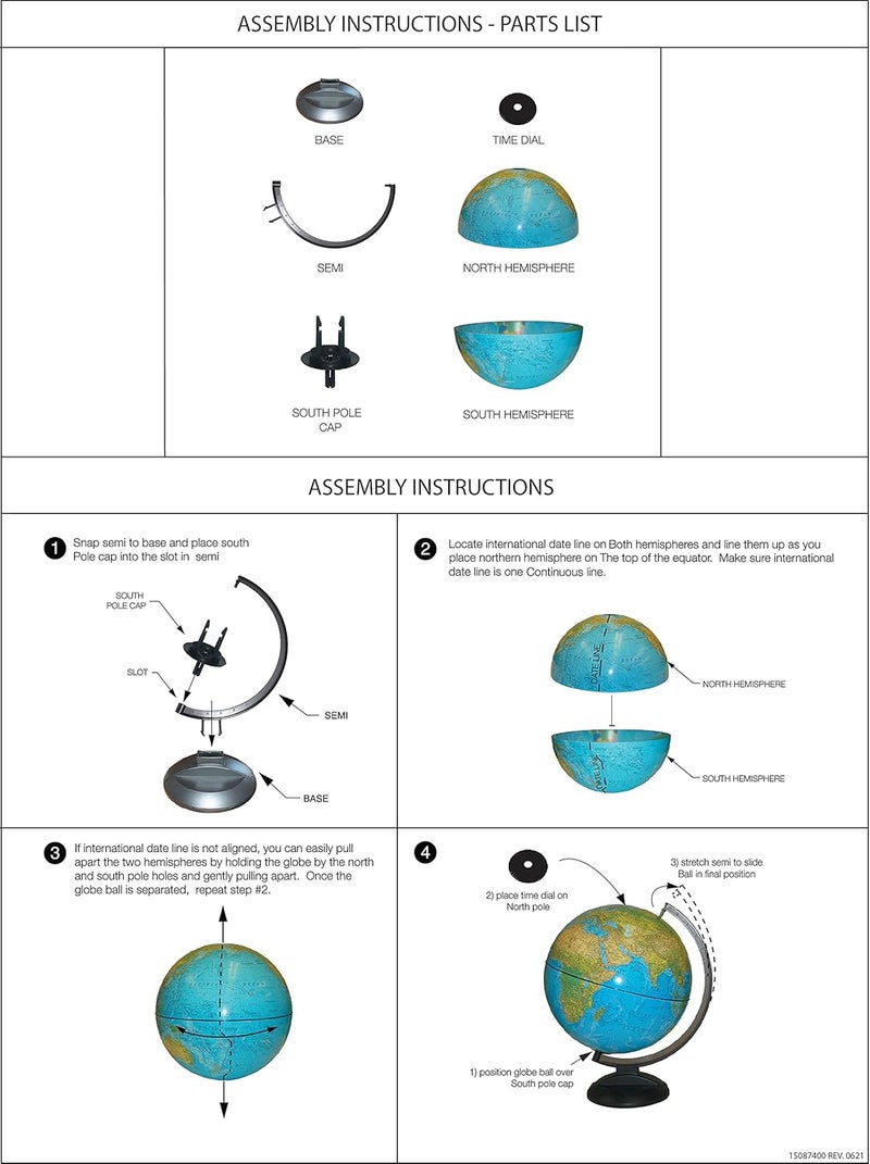 Replogle Ready to Assemble World 12" Diameter Globe, USA Cartography, Modern Acrylic Stand and Blue Ocean. Easy to assemble globe that shows Political borders and provincial borders, major ocean currents, detailed lakes, rivers, tributaries and canals. - Image 4