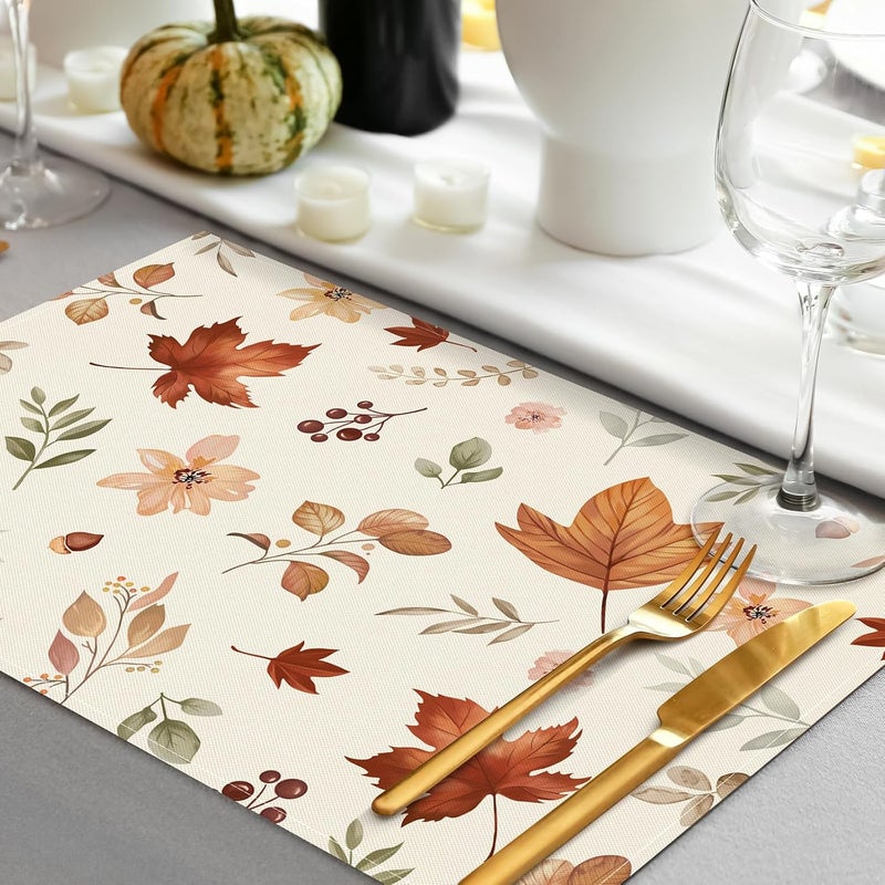 Bonhause Fall Leaves Floral Placemats Set of 4 12x18 Inch Wildflower Seasonal Autumn Thanksgiving Kitchen Dinning Table Mats Washable Place Mats for Indoor Outdoor Home Party Decor - Image 3