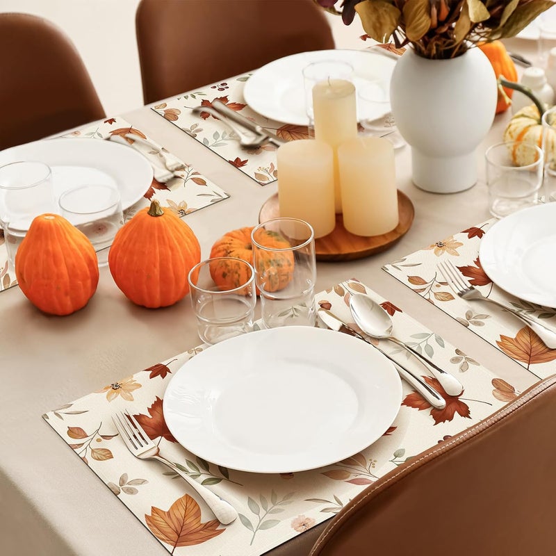 Bonhause Fall Leaves Floral Placemats Set of 4 12x18 Inch Wildflower Seasonal Autumn Thanksgiving Kitchen Dinning Table Mats Washable Place Mats for Indoor Outdoor Home Party Decor - Image 4