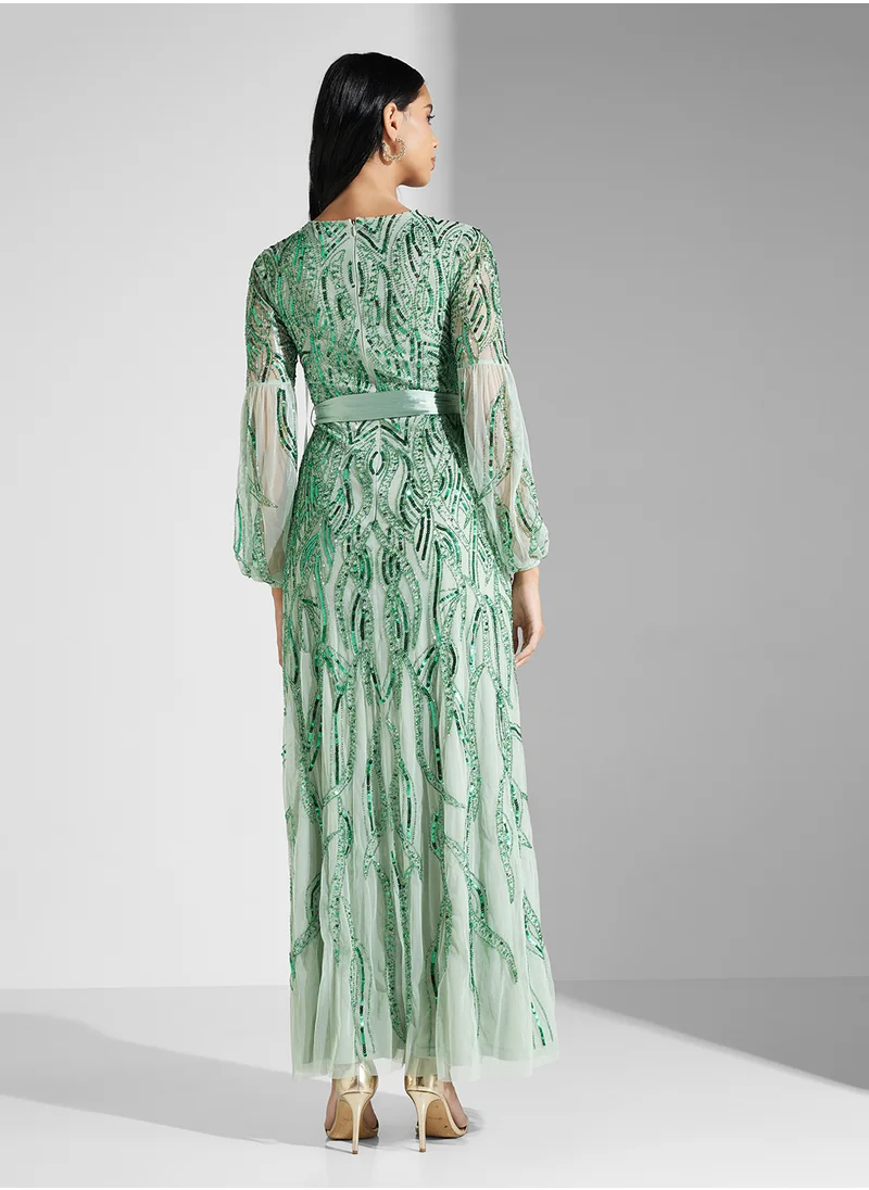 Amelia Rose Embellished Mesh Detailed Dress
