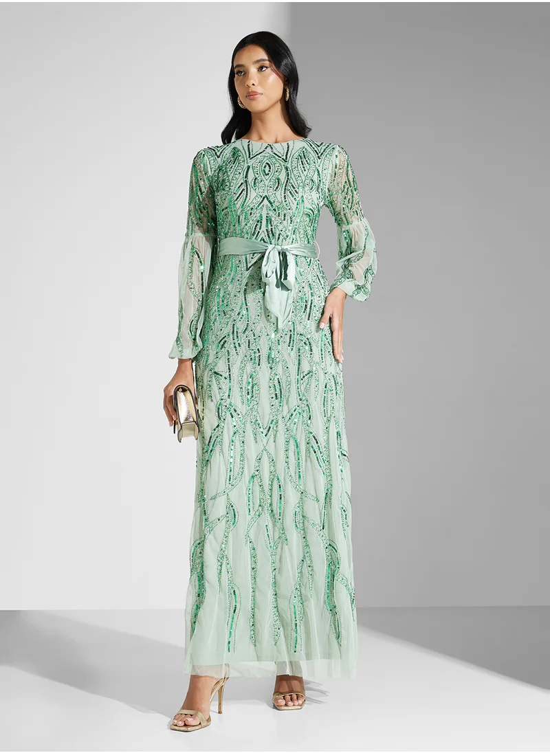 Amelia Rose Embellished Mesh Detailed Dress