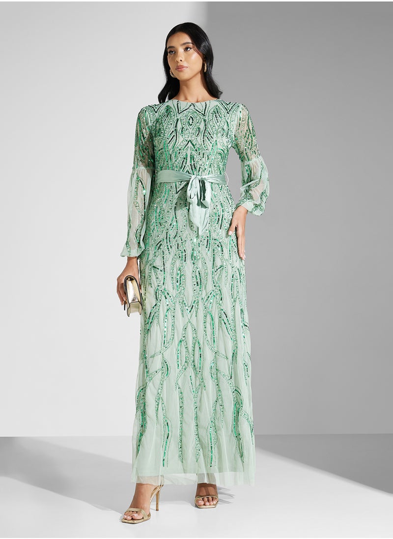 Amelia Rose Embellished Mesh Detailed Dress  - Image 1