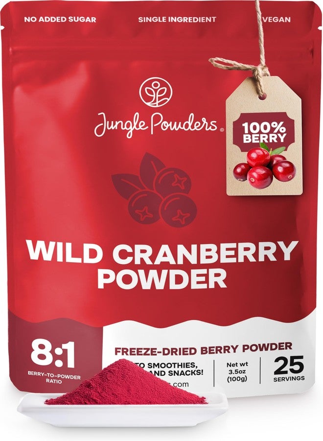 Jungle Powders Wild Cranberry Powder 3.5 Ounce Bag Natural Freeze Dried Cranberries Powdered Cranberry Supplement Freeze Dried Whole Cranberry Extract for Baking Flavoring Fruit No Sugar Added - Image 1