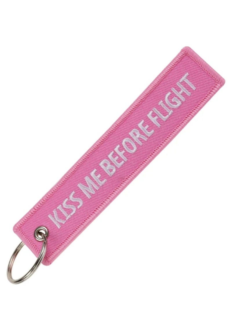 بيعتكلها سلسلة مفاتيح مطرزة على الوجهين لطاقم الطيران الكابتن الطيار للدراجات النارية والسيارات والحقيبة وأزياء المفاتيح (وردي) - Image 1