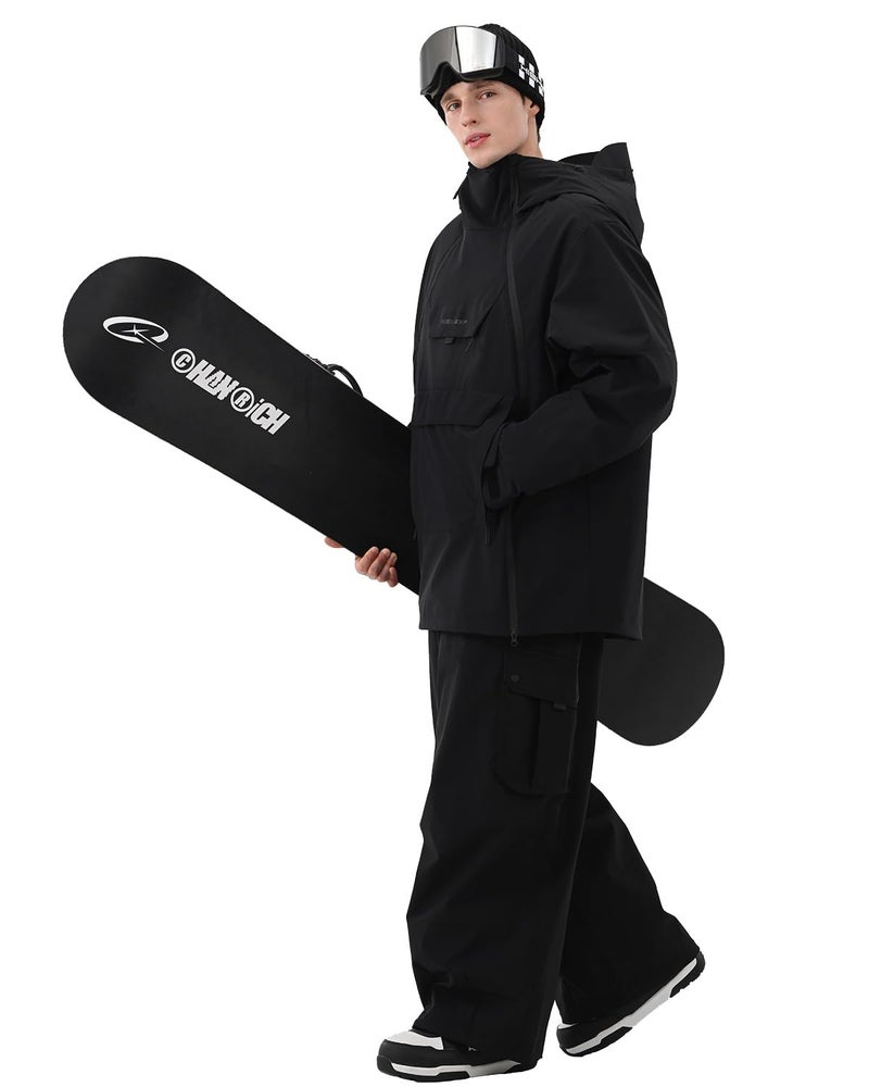 HIGH EXPERIENCE Mens Ski Jacket 3L Snowboard Anorak Coat Baggy Snow Pullover Hooded Waterproof Windproof Insulated Winter (US, Alpha, Medium, Regular, Regular, Black) - Image 3