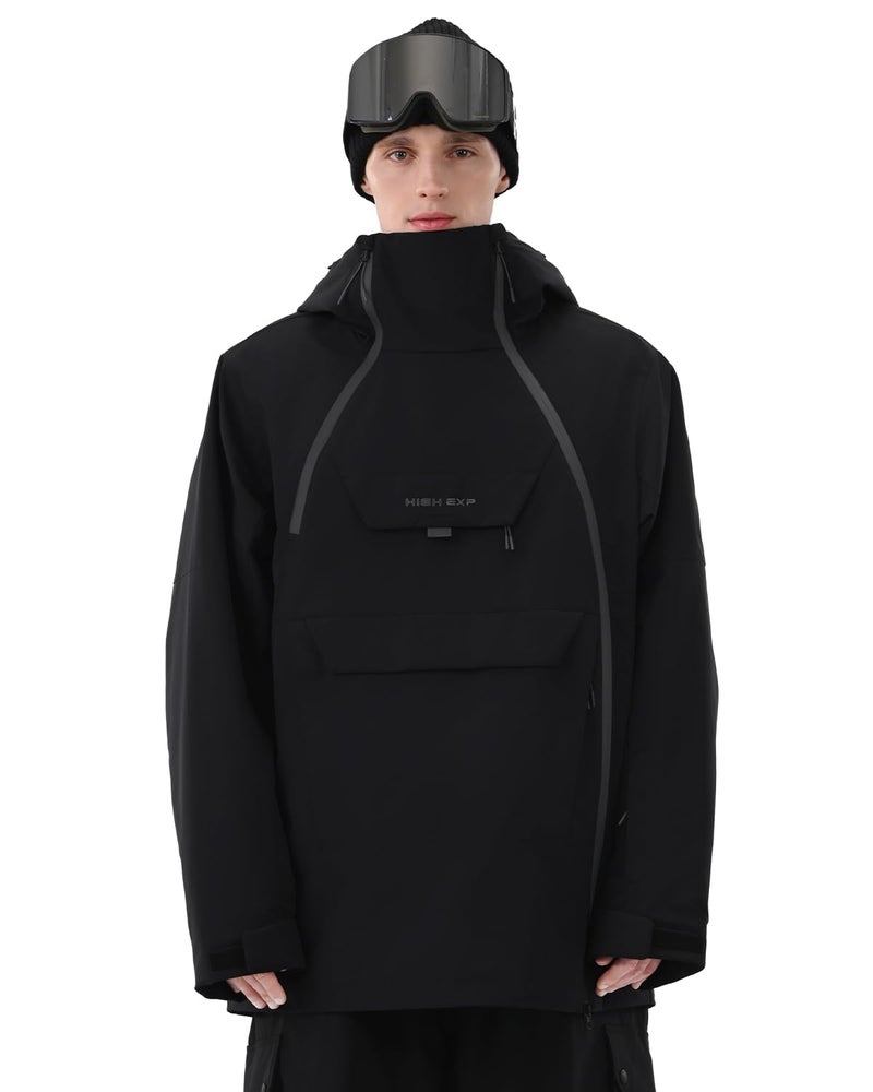 HIGH EXPERIENCE Mens Ski Jacket 3L Snowboard Anorak Coat Baggy Snow Pullover Hooded Waterproof Windproof Insulated Winter (US, Alpha, Medium, Regular, Regular, Black) - Image 1