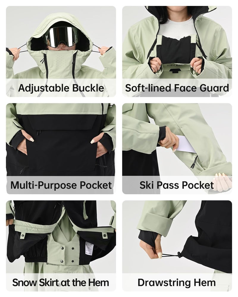 HIGH EXPERIENCE Mens Ski Jacket 3L Snowboard Anorak Coat Baggy Snow Pullover Hooded Waterproof Windproof Insulated Winter (US, Alpha, Medium, Regular, Regular, Black) - Image 5