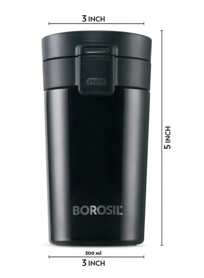 BOROSIL Vacuum Coffeemate Mug, Black 300Ml