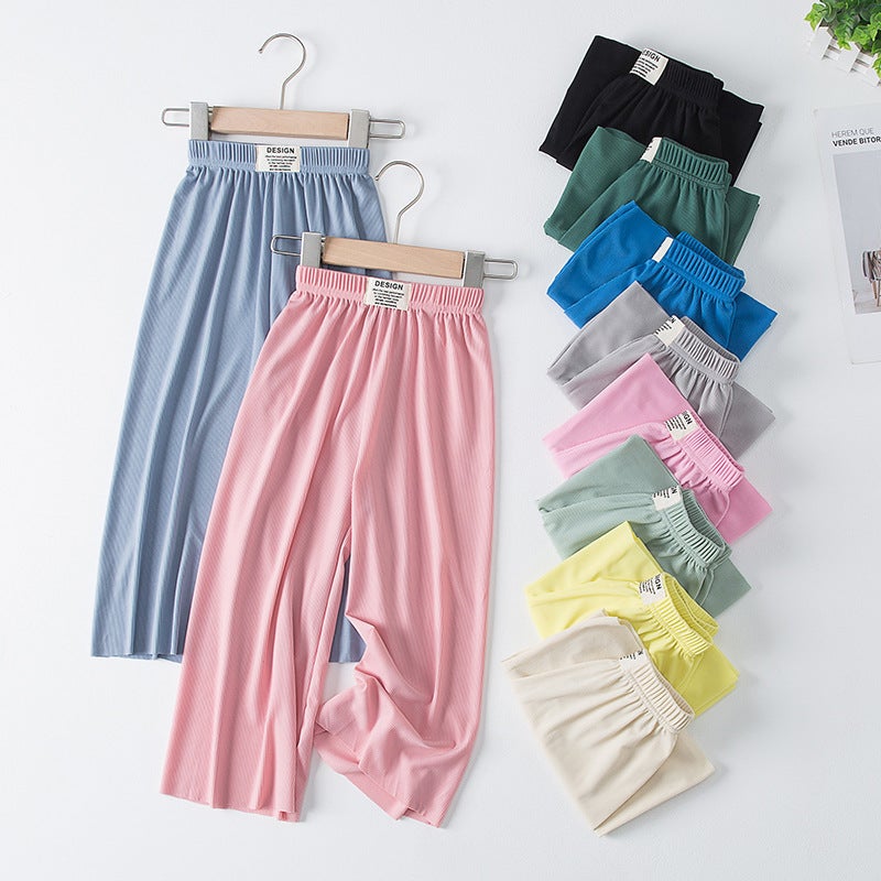 Summer Ice Silk Wide-Leg Pants For Boys And Girls, Big Children'S Loose Pants, Girls' Summer Mother-Daughter Clothing, Anti-Mosquito Nine-Point Pants - Image 2