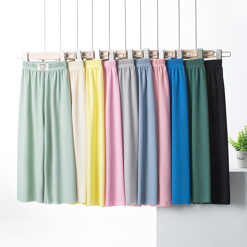 Summer Ice Silk Wide-Leg Pants For Boys And Girls, Big Children'S Loose Pants, Girls' Summer Mother-Daughter Clothing, Anti-Mosquito Nine-Point Pants - Image 3