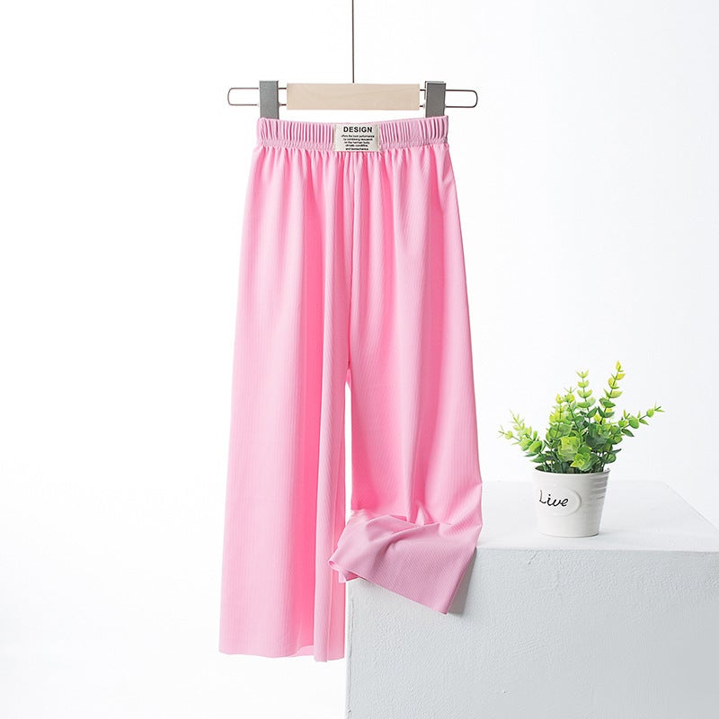 Summer Ice Silk Wide-Leg Pants For Boys And Girls, Big Children'S Loose Pants, Girls' Summer Mother-Daughter Clothing, Anti-Mosquito Nine-Point Pants - Image 5