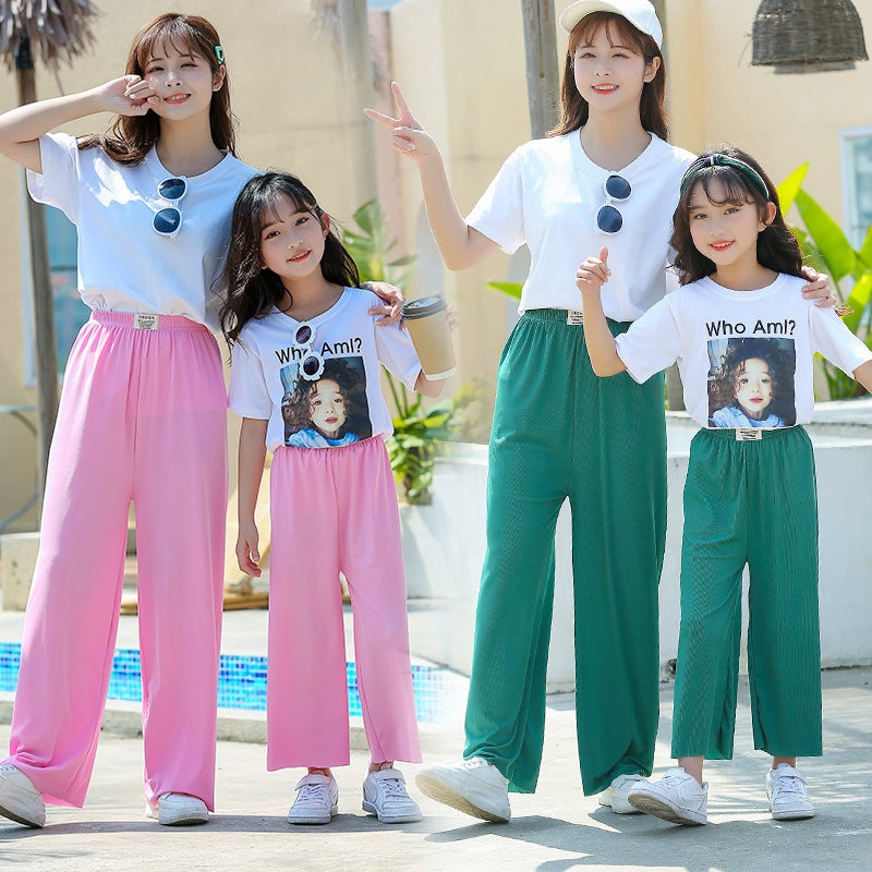 Summer Ice Silk Wide-Leg Pants For Boys And Girls, Big Children'S Loose Pants, Girls' Summer Mother-Daughter Clothing, Anti-Mosquito Nine-Point Pants - Image 4