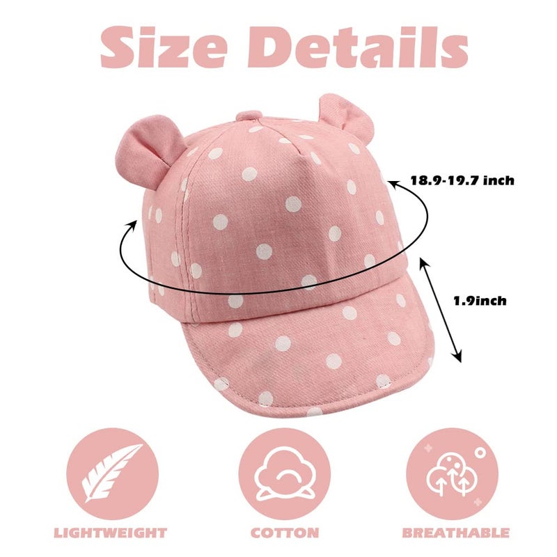 JANGANNSA Polka Baby Baseball Caps Infant Toddler Sun Cap Boys Girls Summer Hat with Bear Ears 6-24Months (Polka Pink) - Image 5