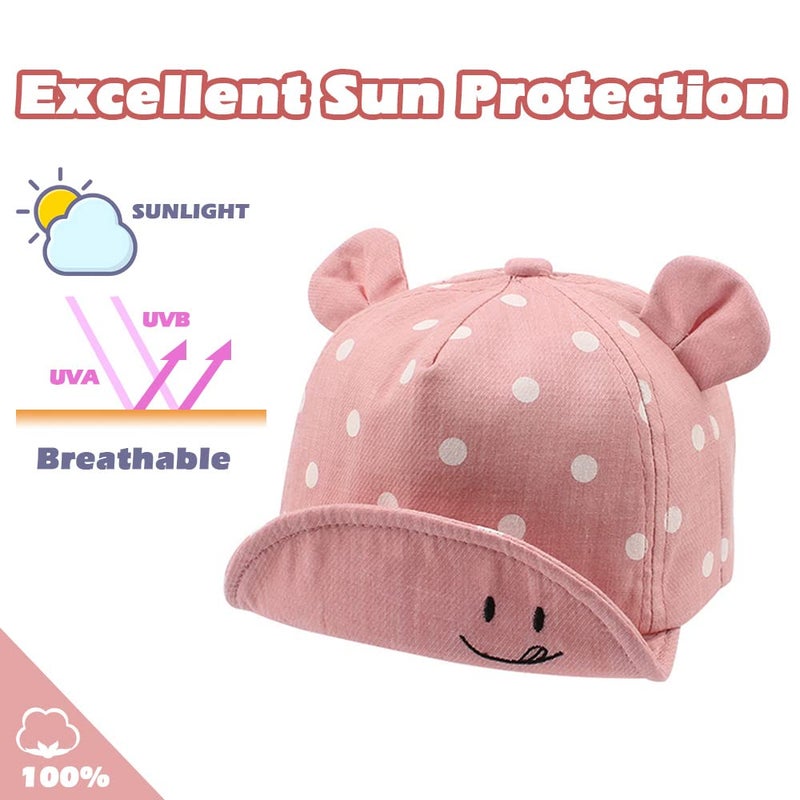 JANGANNSA Polka Baby Baseball Caps Infant Toddler Sun Cap Boys Girls Summer Hat with Bear Ears 6-24Months (Polka Pink) - Image 2