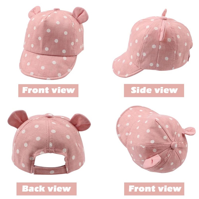 JANGANNSA Polka Baby Baseball Caps Infant Toddler Sun Cap Boys Girls Summer Hat with Bear Ears 6-24Months (Polka Pink) - Image 1