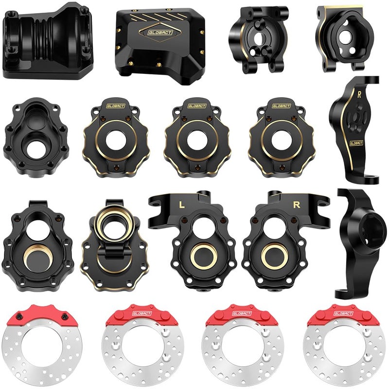 GLOBACT Brass Upgrades Kit for 110 TRX4 Front  Rear Portal Axle Inner  Outer Portal Housing Diff Cover Drive Axle Mounts with Brake Disc  Caliper RC Crawler Car Parts - Image 2