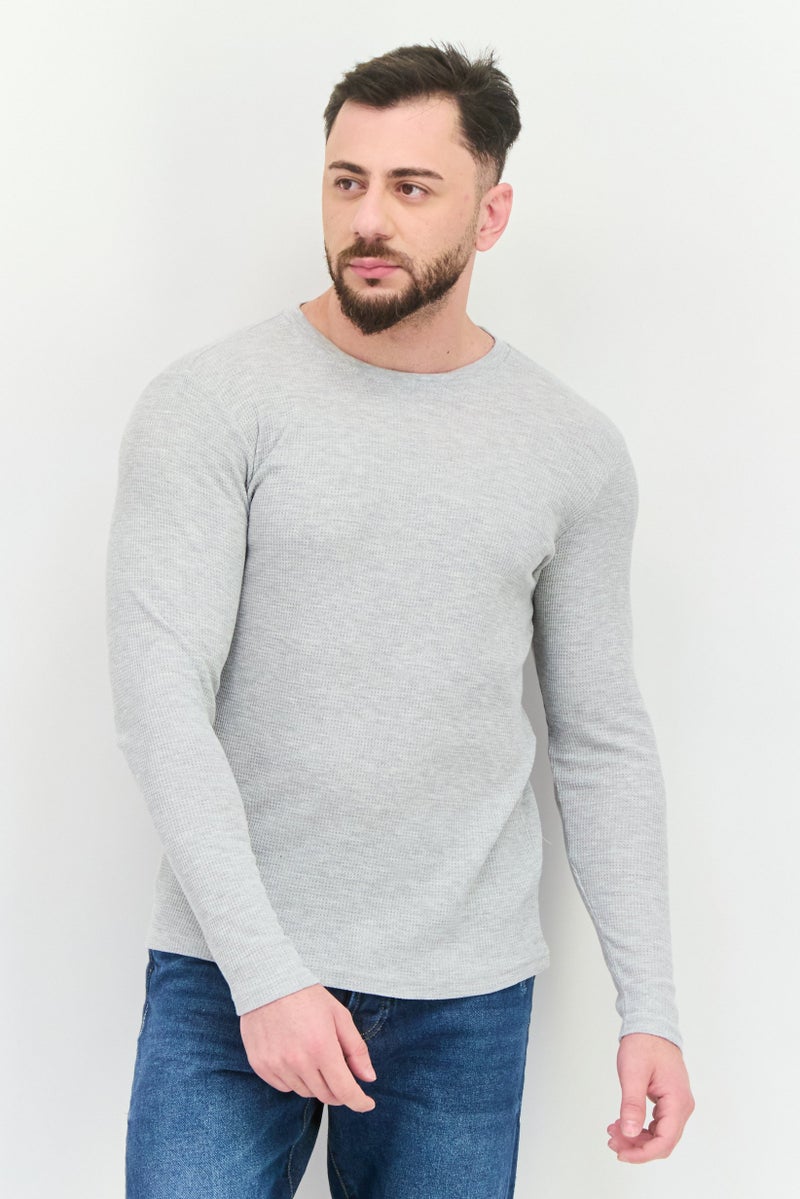 C81 Men 2 Pieces Crew Neck Long Sleeve Textured T-Shirt, Grey - Image 1