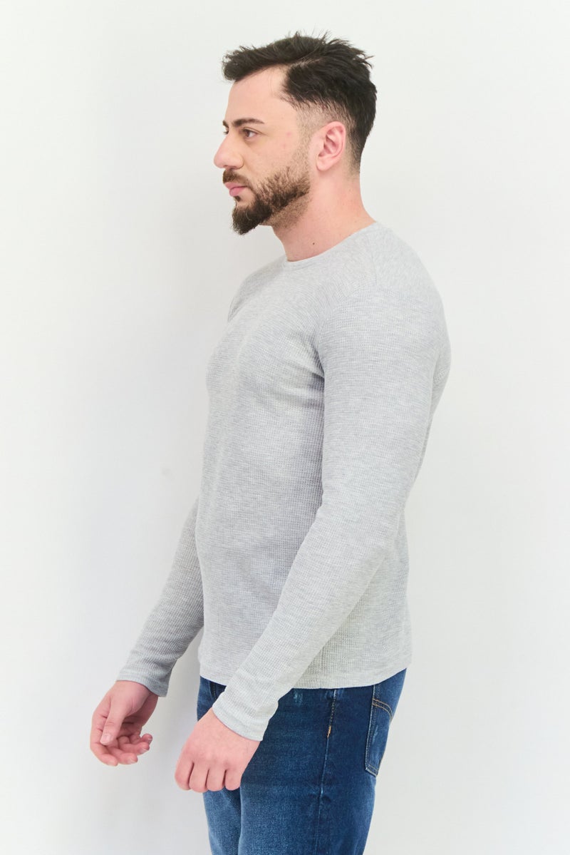 C81 Men 2 Pieces Crew Neck Long Sleeve Textured T-Shirt, Grey - Image 5