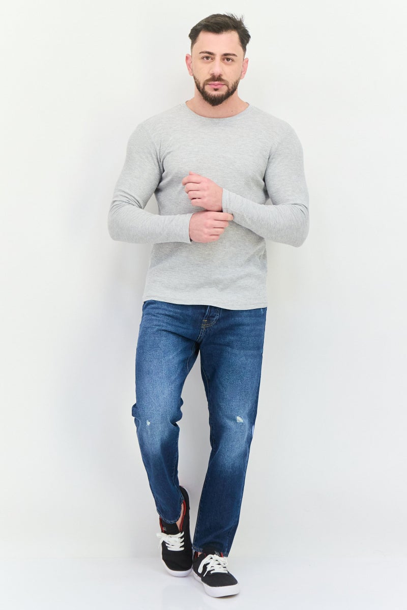 C81 Men 2 Pieces Crew Neck Long Sleeve Textured T-Shirt, Grey - Image 2