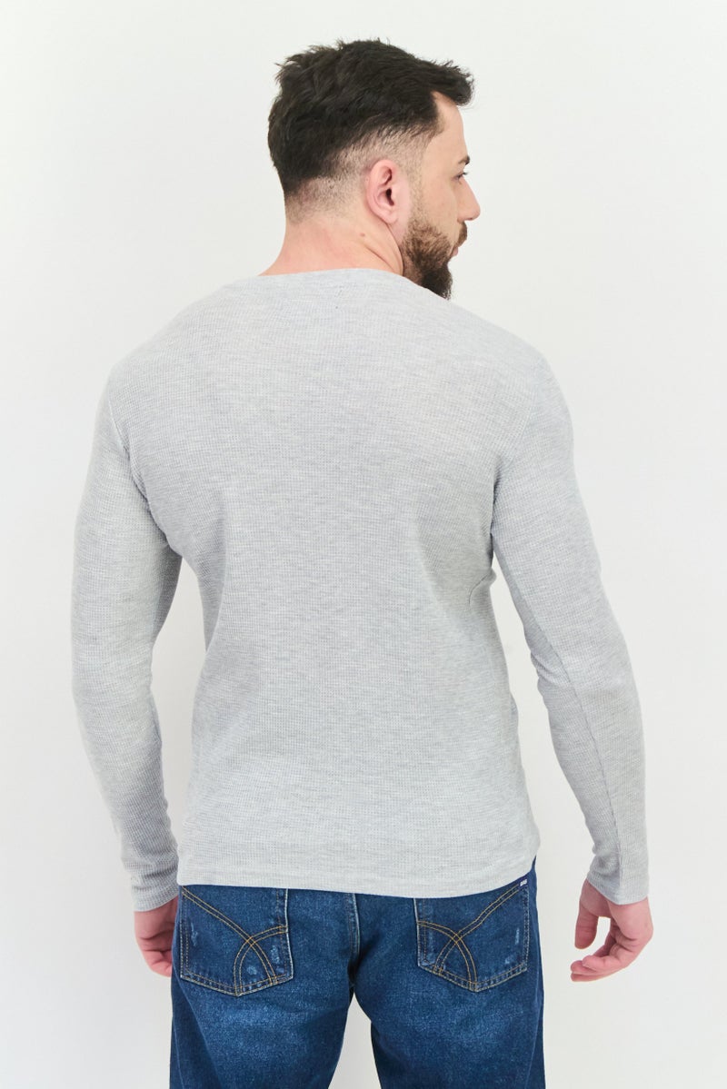 C81 Men 2 Pieces Crew Neck Long Sleeve Textured T-Shirt, Grey - Image 3