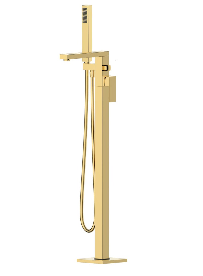 HESANIT Floor Standing Bath Mixer, Hand Shower with Flexible Hose, N-Box Installation, Brass, Premium Gold Finish - Image 1