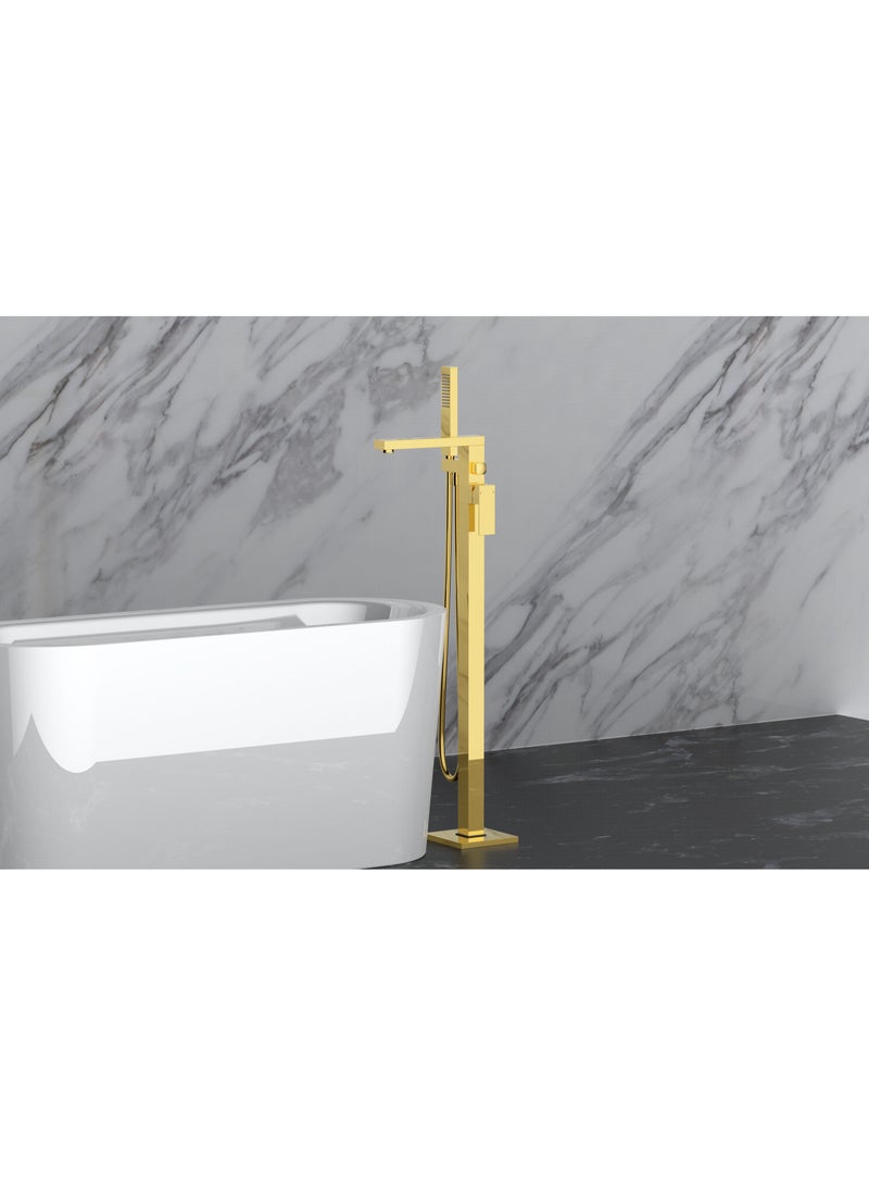 HESANIT Floor Standing Bath Mixer, Hand Shower with Flexible Hose, N-Box Installation, Brass, Premium Gold Finish - Image 2