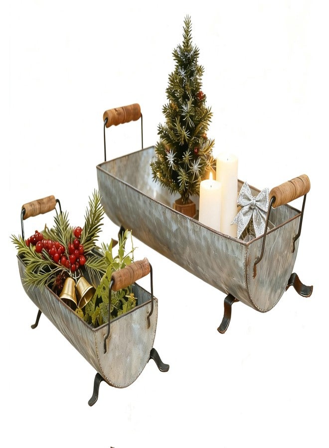 ShabbyDecor حوض معدني مجلفن من شابي ديكور، وعاء نباتات عصارية، صينية معدنية ريفية، قطعة ديكور مركزية ريفية للطاولة، طقم من قطعتين - Image 3